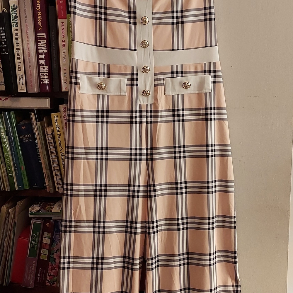 Chic Plaid Trousers with Gold Accents